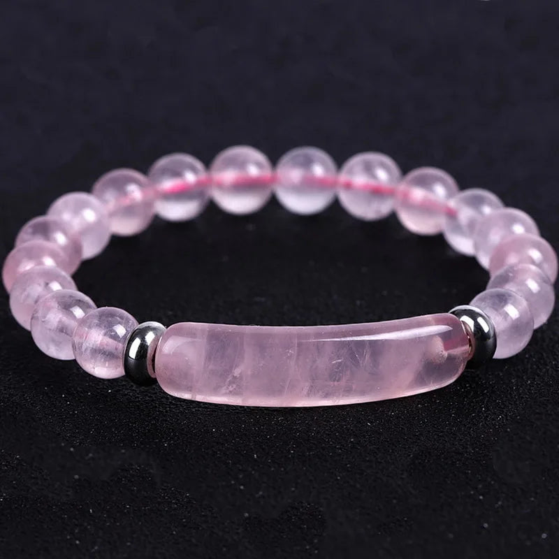 Femlion Pink Quartz Agate Crystal Charm Bracelet Healing Strand Gift