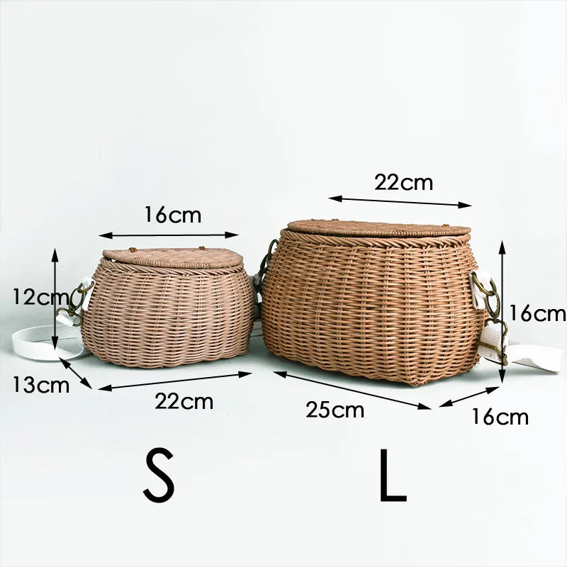 Femlion Natural Rattan Mama Bag - Handwoven Beach Straw Bag & Bike Basket