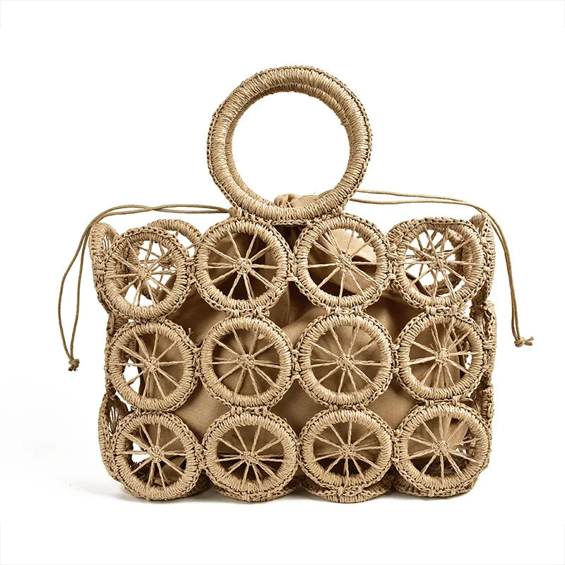 Femlion Boho Chic Rattan Beach Bag Handwoven Summer Tote Basket for Women