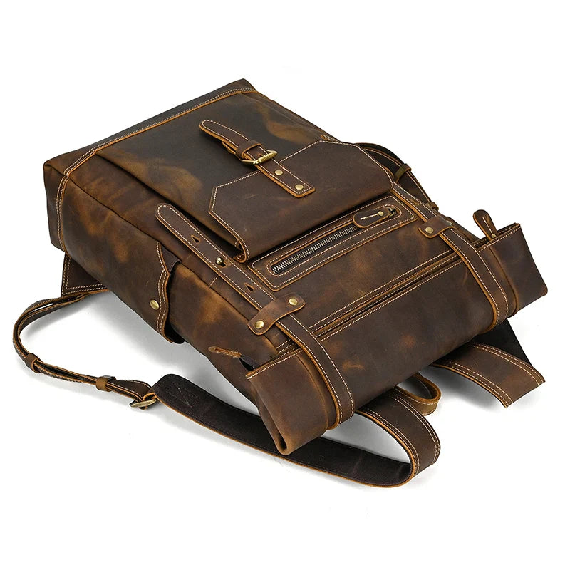 Femlion Vintage Style Leather Backpack for Men - Fashionable Travel Laptop Bag