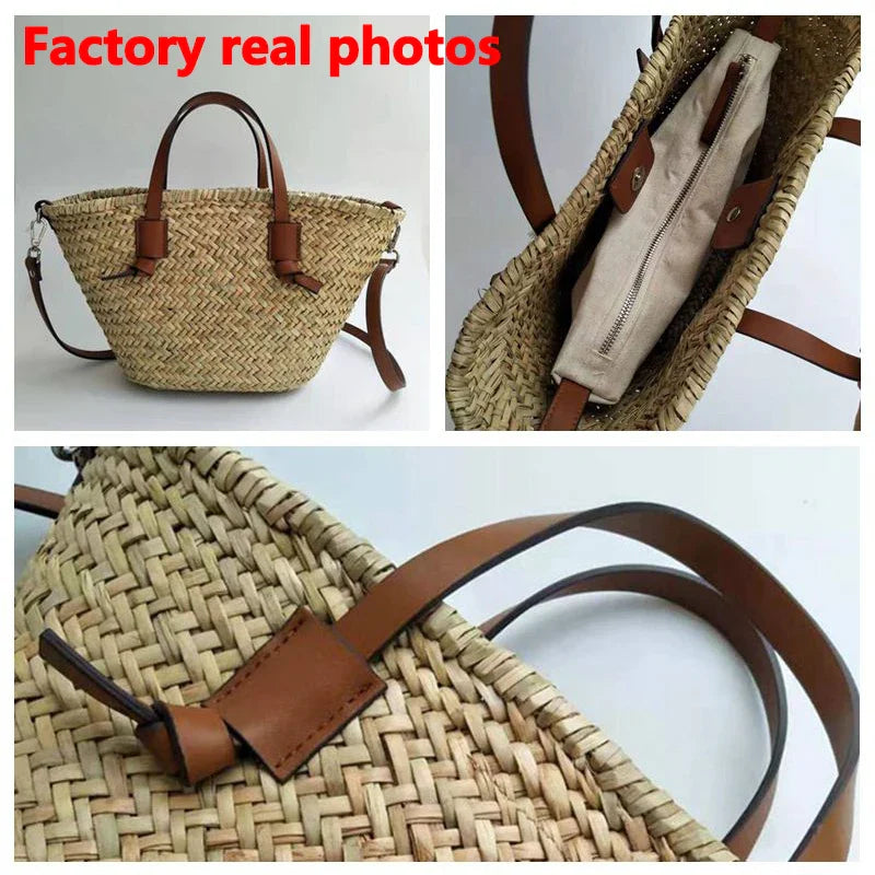 Femlion Wicker Woven Rattan Beach Tote Bag Women Handbag Large Capacity Crossbody