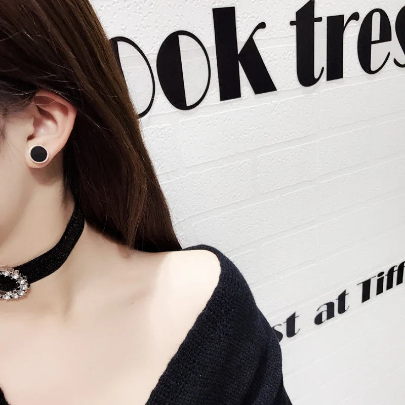 Femlion Black Disc Titanium Steel Earrings - 2023 Korean Fashion Goth Jewelry