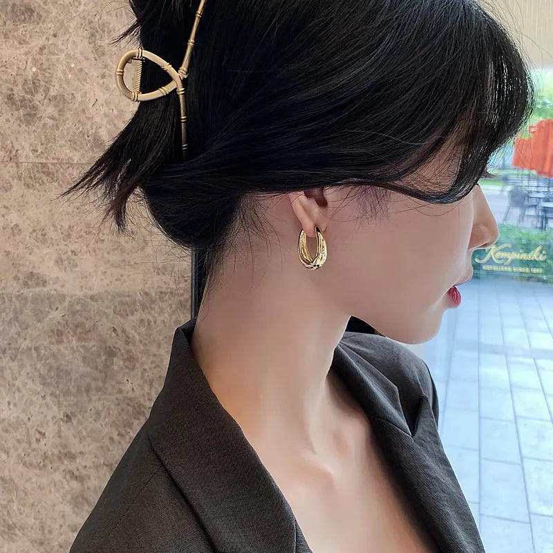 Femlion Classic Copper Smooth Hoop Earrings - Fashionable Korean Style Girl's Jewelry