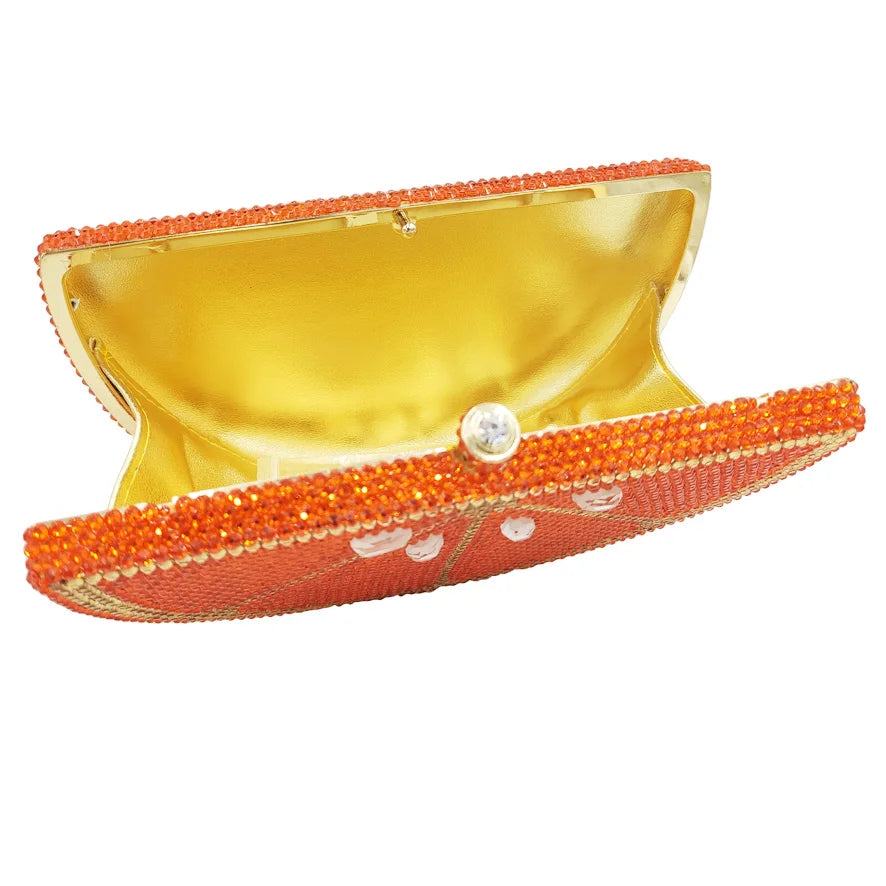 Femlion Luxury Crystal Melon Evening Clutch Bag with Diamonds