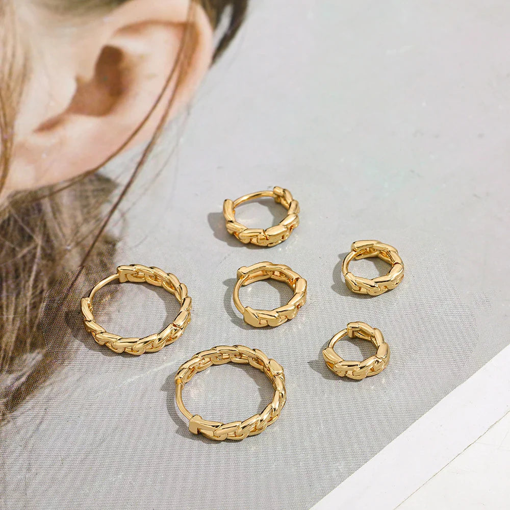 Femlion Minimalist Gold Huggie Hoop Earrings: Trendy Circle Chain Earclips