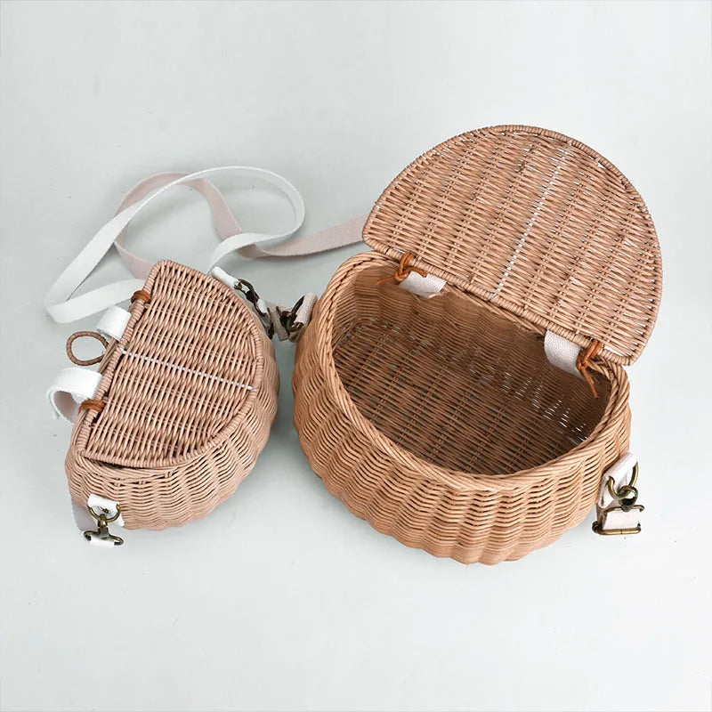 Femlion Natural Rattan Mama Bag - Handwoven Beach Straw Bag & Bike Basket