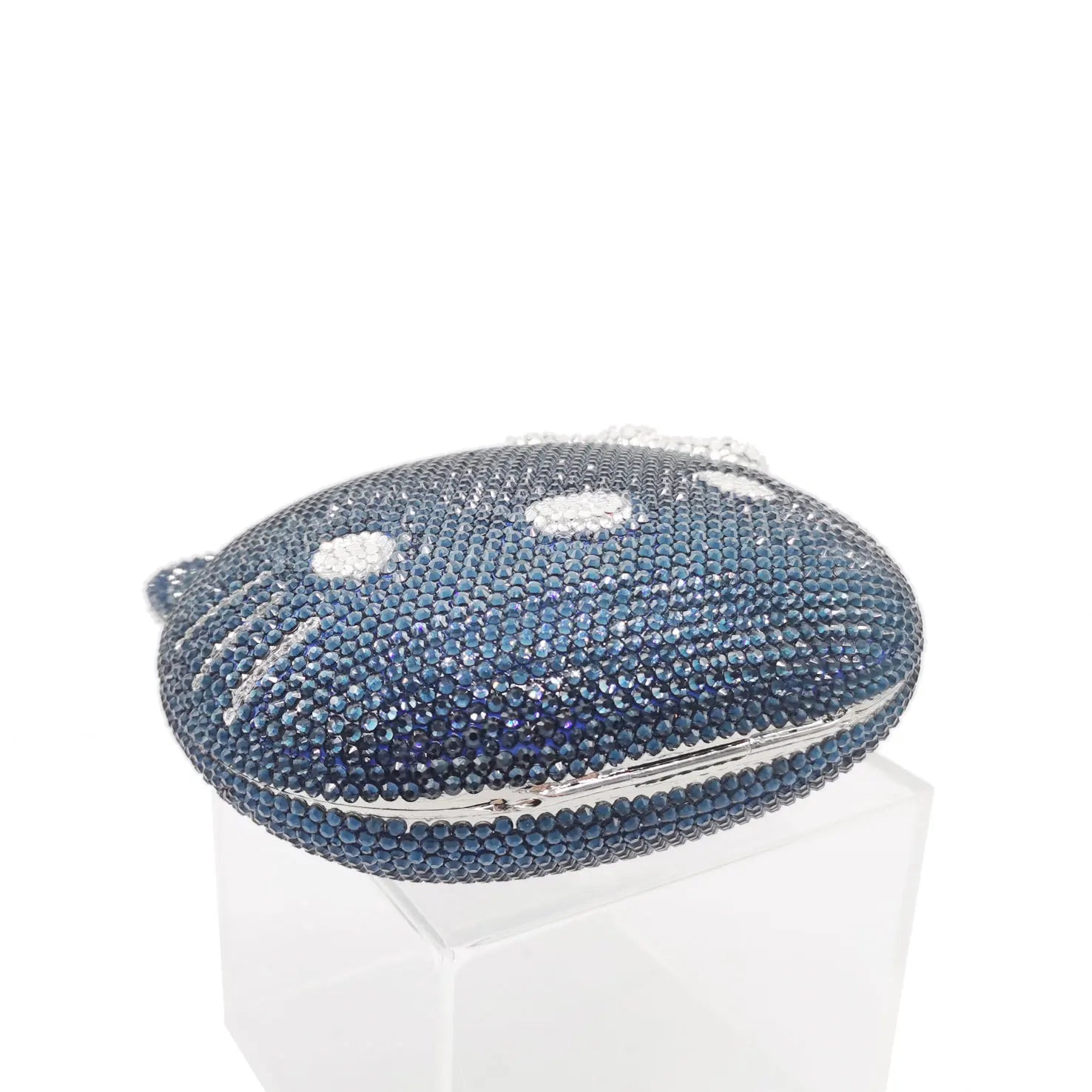 Navy Blue Crystal Cat Evening Bag by Femlion - Designer Clutch for Women