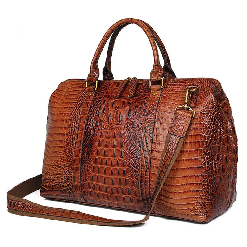 Femlion Alligator Pattern Leather Duffle Bag for High Fashion Travel & Business