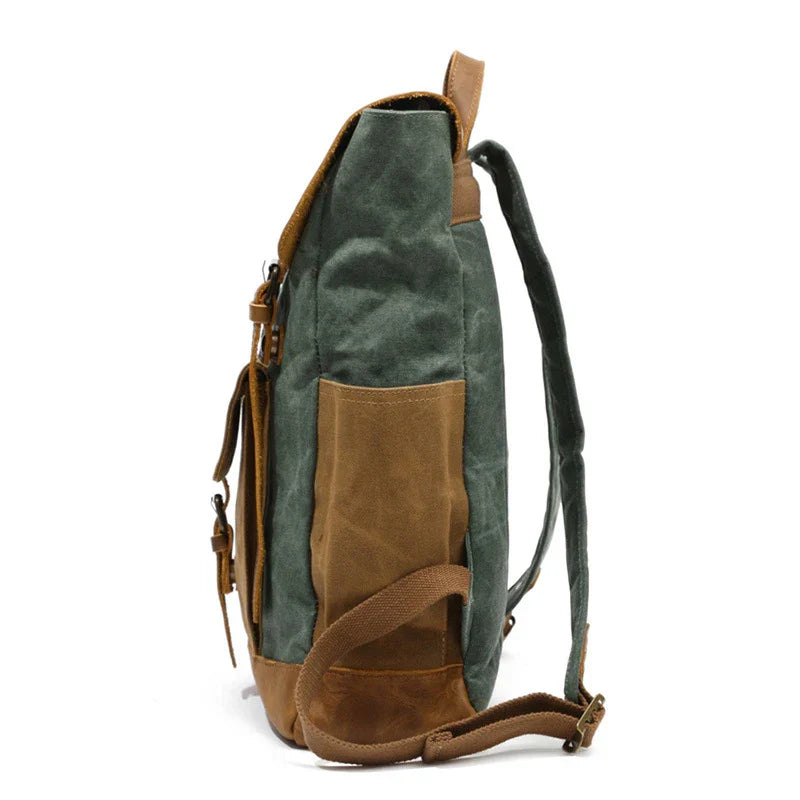 Femlion Vintage Oil Wax Canvas Leather Backpacks Unisex Waterproof Rucksack