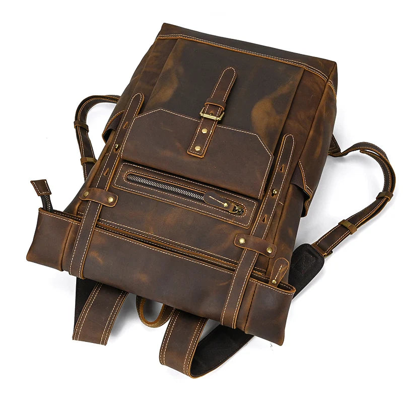 Femlion Vintage Style Leather Backpack for Men - Fashionable Travel Laptop Bag