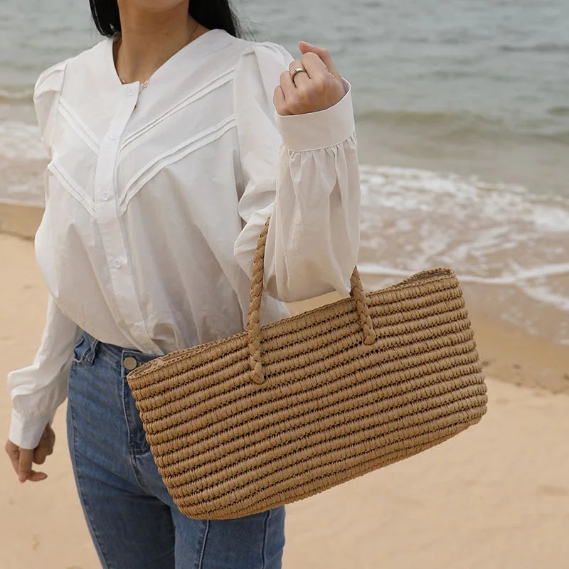 Femlion Handwoven Straw Tote Bag for Women | Summer Beach Basket Purse