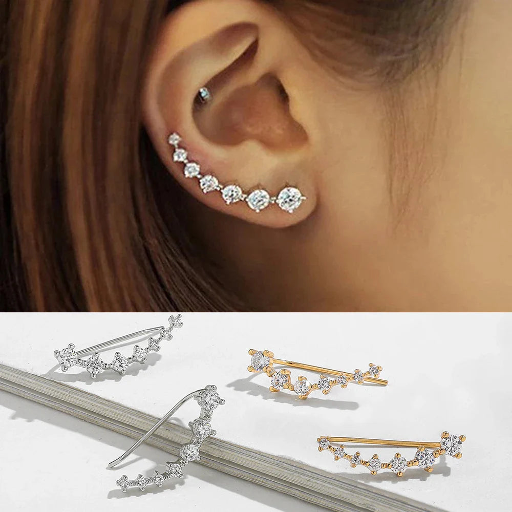 Femlion Zircon Ear Climber Earrings - Silver Color Statement Jewelry