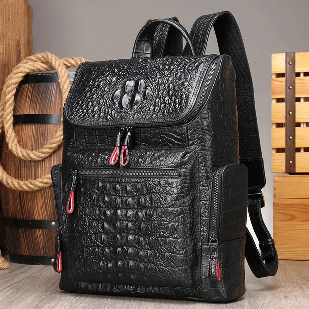 Femlion Alligator Pattern Leather Laptop Backpack for Men School Business Bag 14"