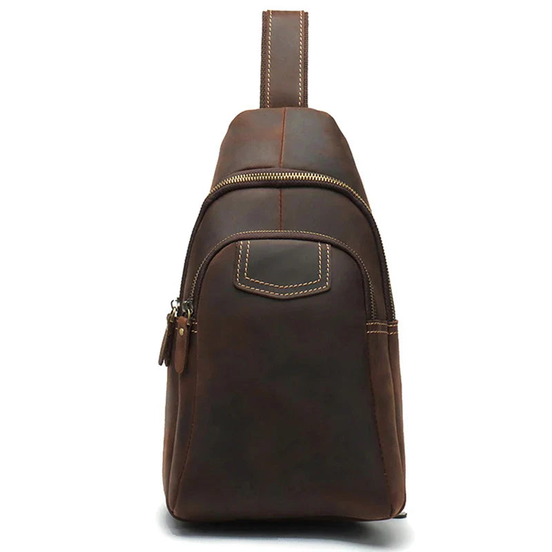 Men's Leather Crossbody Chest Bag by Femlion: Genuine Leather Messenger Pack for Outdoor Use.