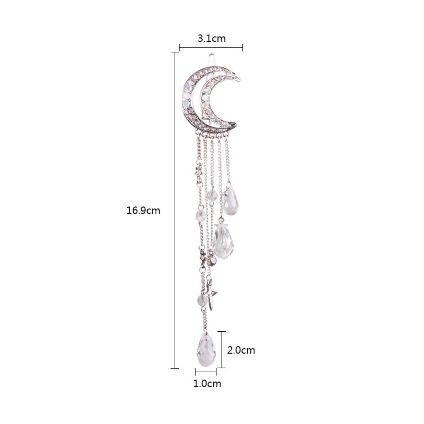 Femlion Crystal Star Moon Tassel Hair Clip Set