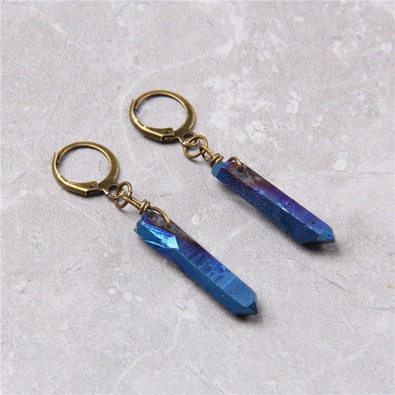 Femlion Natural Quartz Point Dangle Earrings - Polished Stone Eardrops for Women