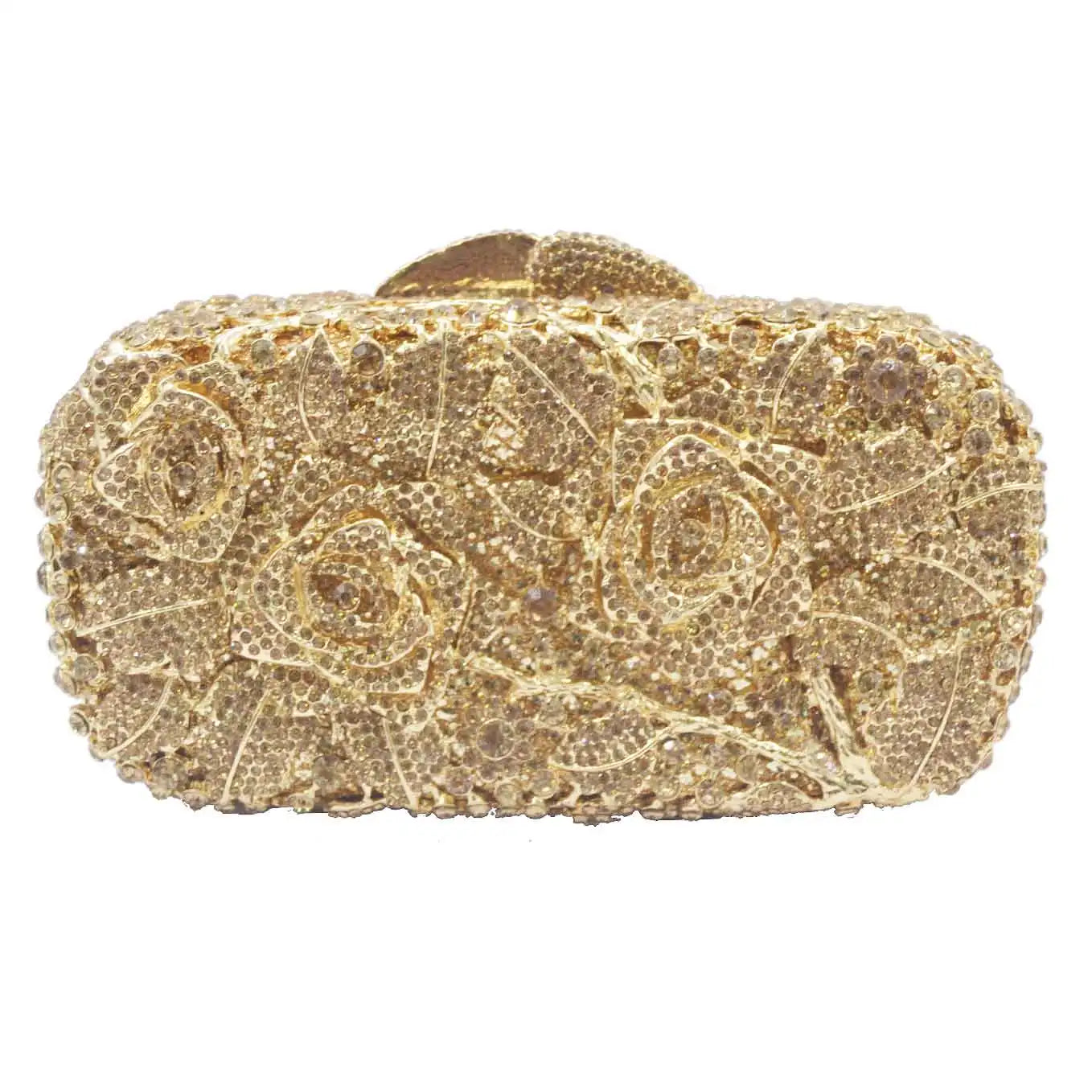 Femlion Crystal Flower Evening Clutch, Golden Orange Wristlet Purse