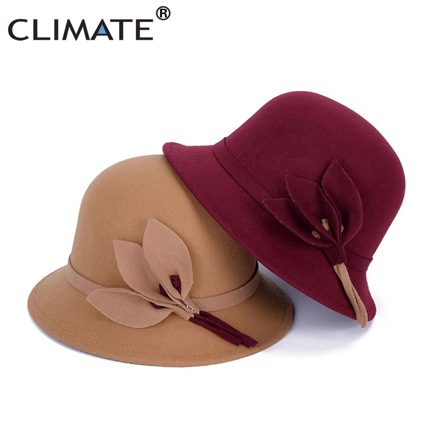 Femlion Rose Fedora Hat Women's Fashion Woolen Cap