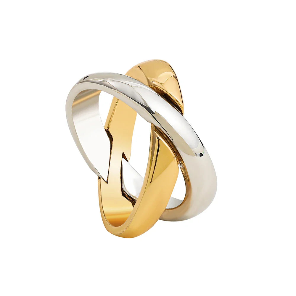 Femlion X-shaped Gold Color Metal Rings Minimalist Circle Geometric Female Jewelry