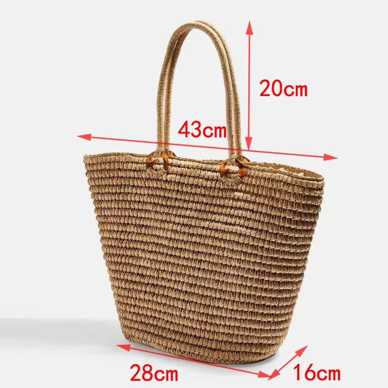 Femlion Straw Bag: Handmade Woven Beach Tote - Fashionable, Simple, Portable, and Wild