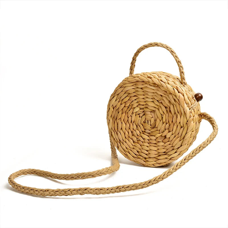 Femlion Rattan Shoulder Bag: Trendy Round Drum Straw Handbag for Spring/Summer 2020