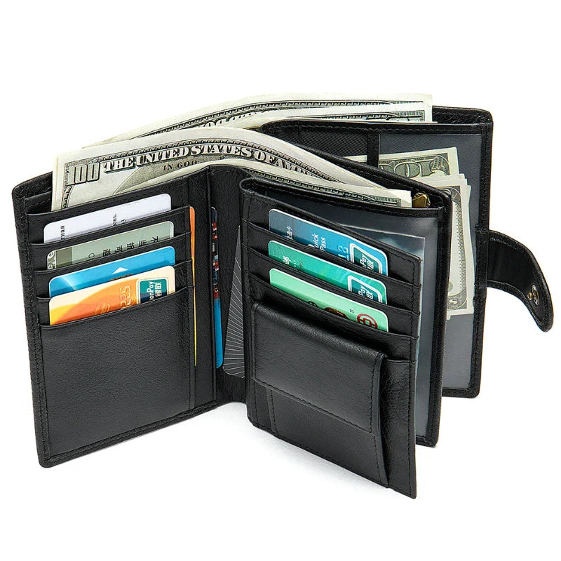 Femlion Men's Genuine Leather Slim Bifold Wallet: Stylish, Lightweight, Durable Business Purse