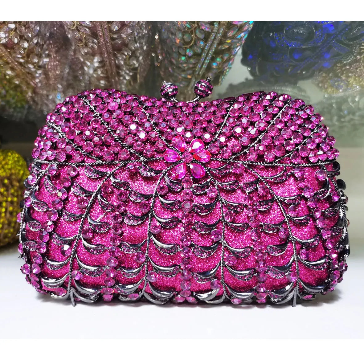 Femlion Crystal Clutch Bag: Purple Luxury Evening Pochette for Wedding Prom & Parties.