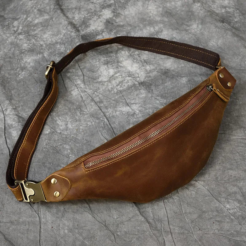 Femlion Retro Cowhide Leather Crossbody Bag with Large Capacity and Handmade Craftsmanship