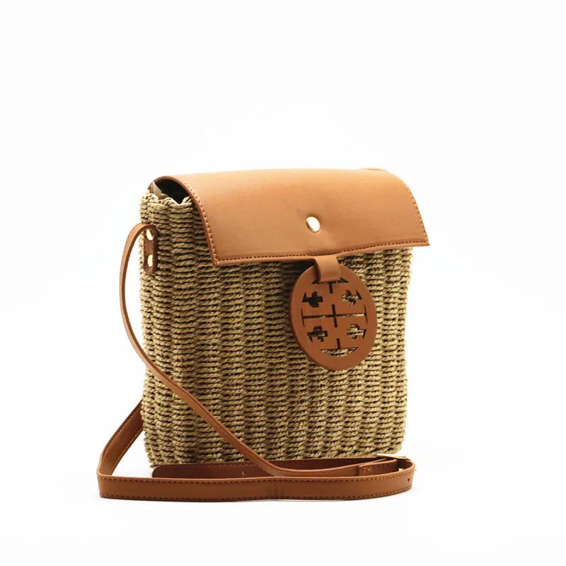 Femlion Beige & Camel Woven Crossbody Cover Bag for Women