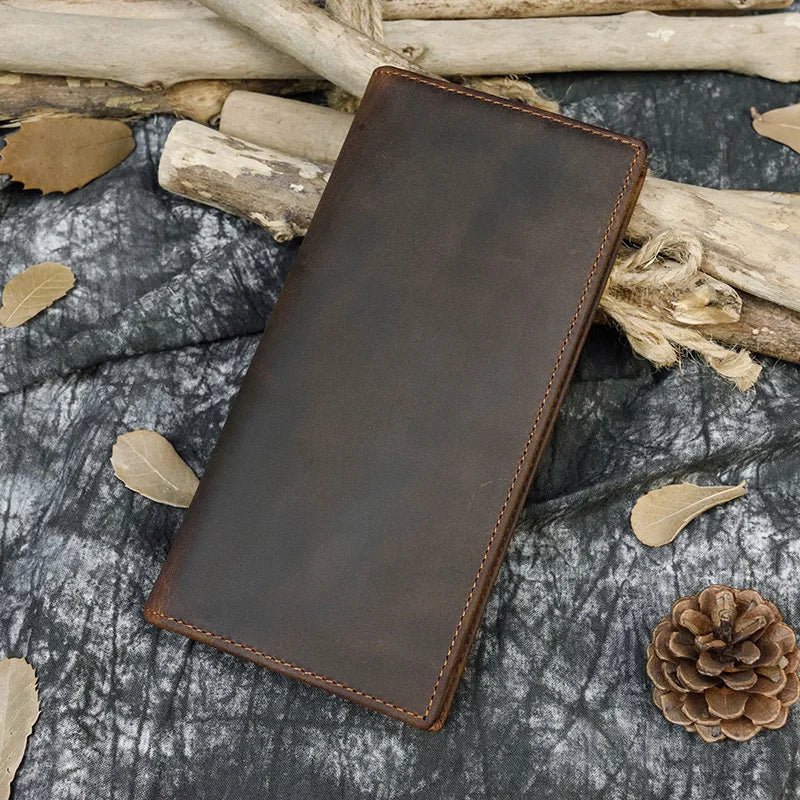 Femlion Vintage Leather Long Wallet for 6-inch Phone - Designer Men Women Purse