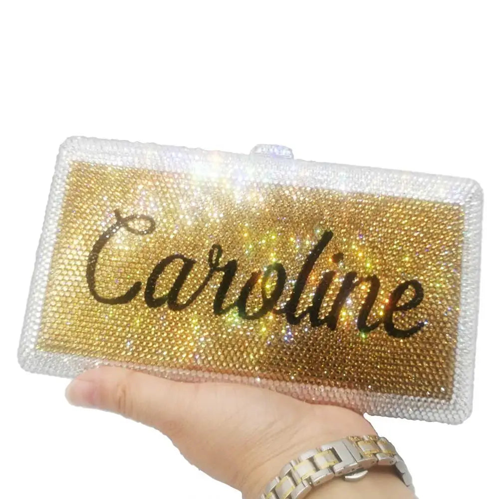 Femlion Customized Name Crystal Clutch Purse AB Silver Evening Bag SM20