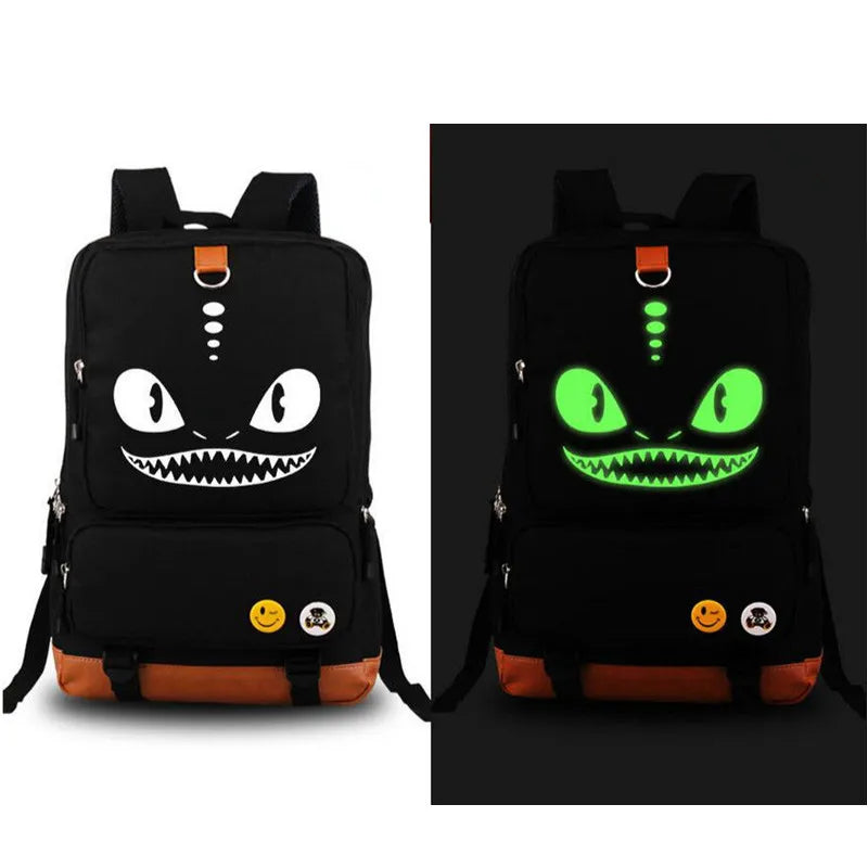 Femlion Dragon Glow Backpack with Big Eyes, Luminous Zipper, Anime Style, School Messenger Bag