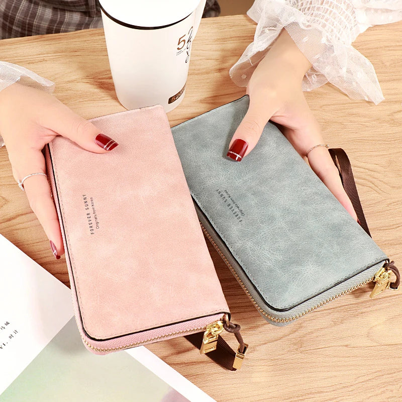 Femlion Simple Zip Long Wallet for Women: Quality PU Leather, Card Holder, Coin Purse