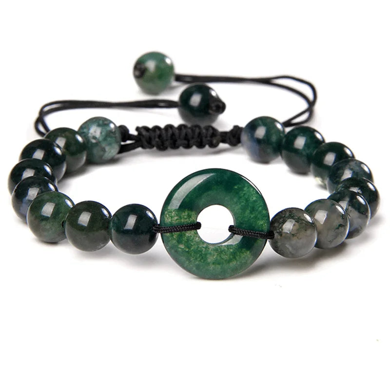 Femlion Moss Agate Rope Bracelet | Adjustable Bangle with Reiki Stone Beads