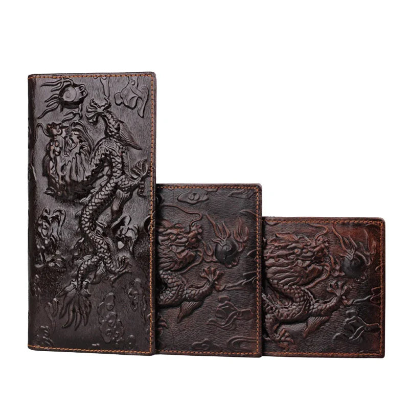 Femlion Dragon Embossed Leather Men's Wallet with Card Slots and Phone Compartment