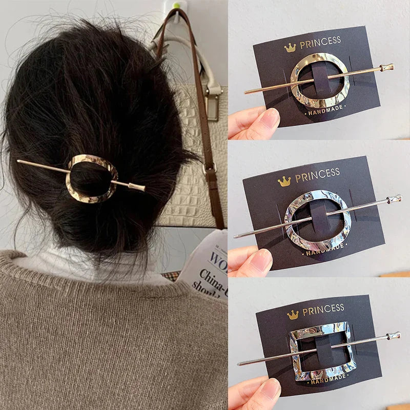 Femlion Geometric Circle Hair Sticks Clips Korean Gold Color Hair Accessories