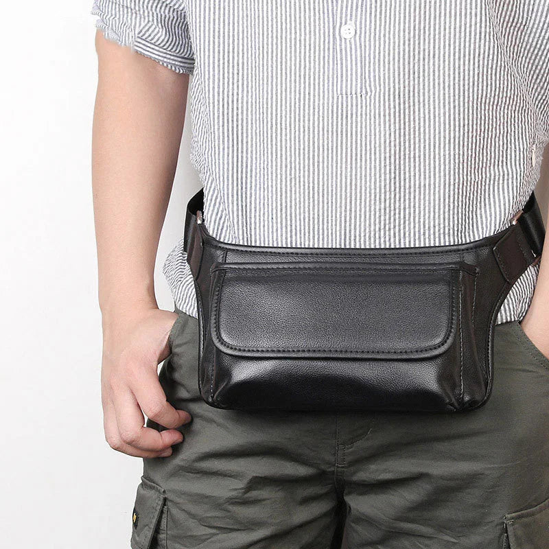 Femlion Vintage Leather Men's Waist Bag with Shoulder Strap