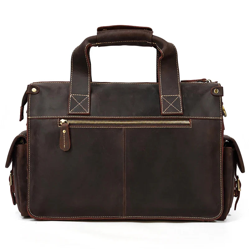 Femlion Men's Leather Business Briefcase Tote Bag - Brown