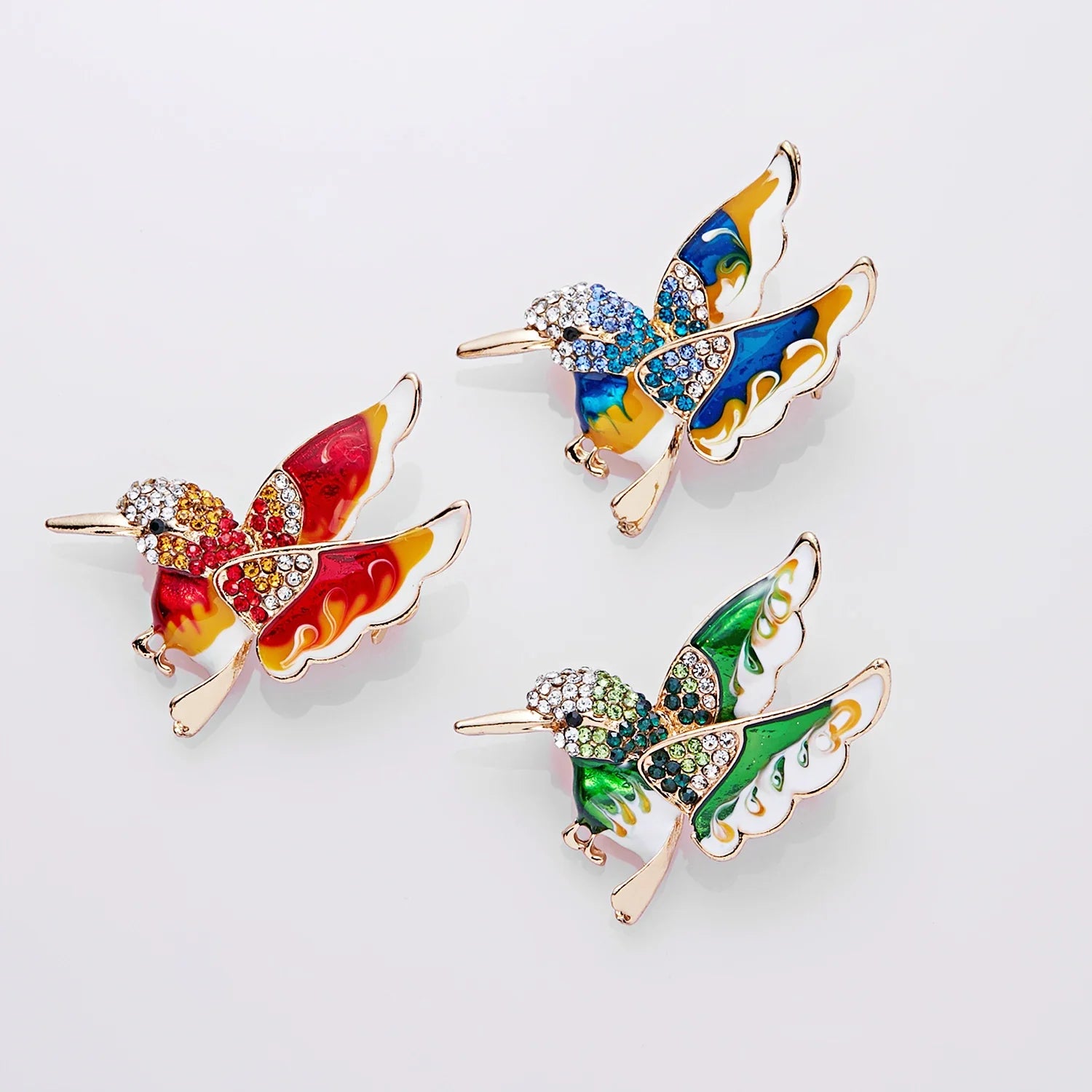 Femlion Enamel Hummingbird Brooches: Cute Animal Fashion Pins with Rhinestone Accents