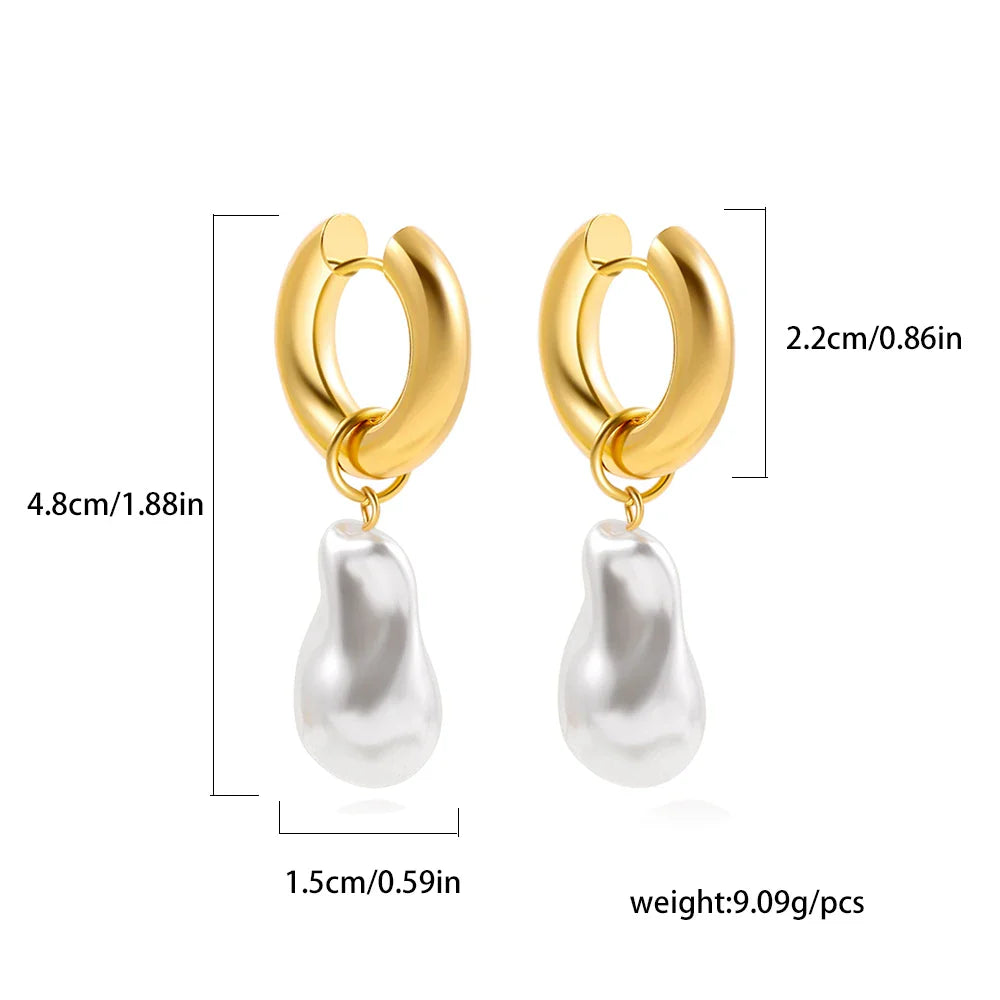 Femlion Baroque Pearl Drop Earrings: Statement Stainless Steel Circle Punk Jewelry