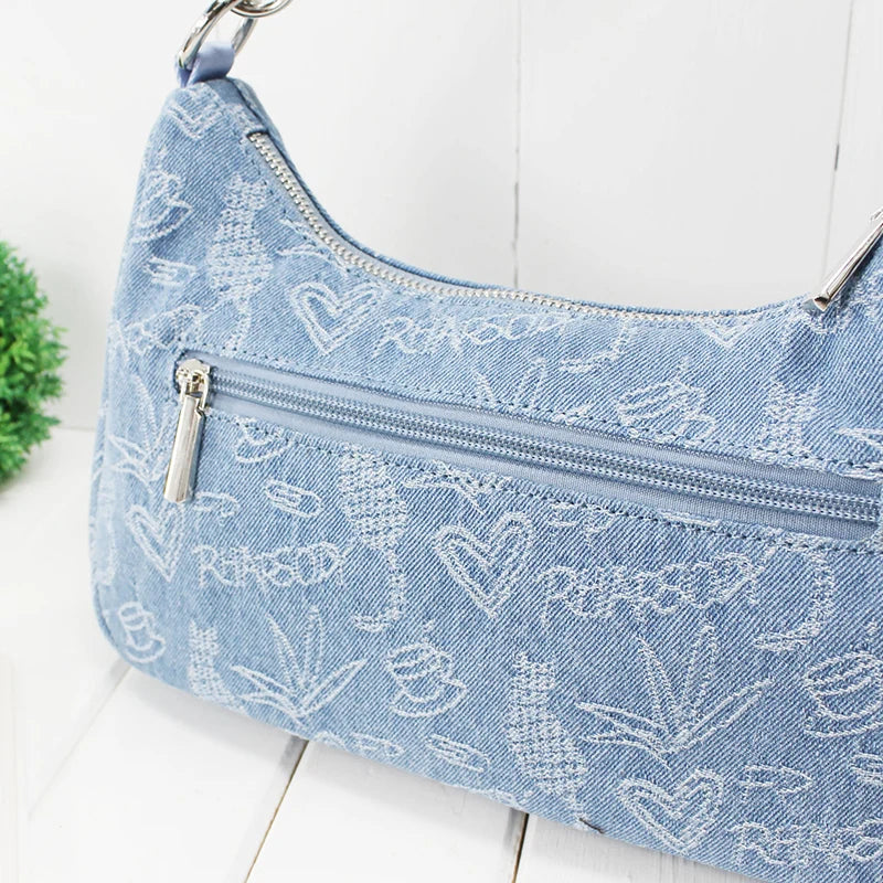 Femlion Flower Princess Jacquard Denim Handbag Crossbody Small Bag - Women's All-Match