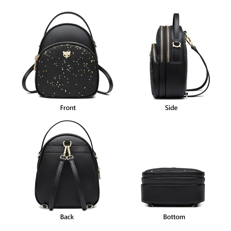 Femlion Glett Mini Leather Backpack: Fashionable Multilayer Space for Women's Essentials