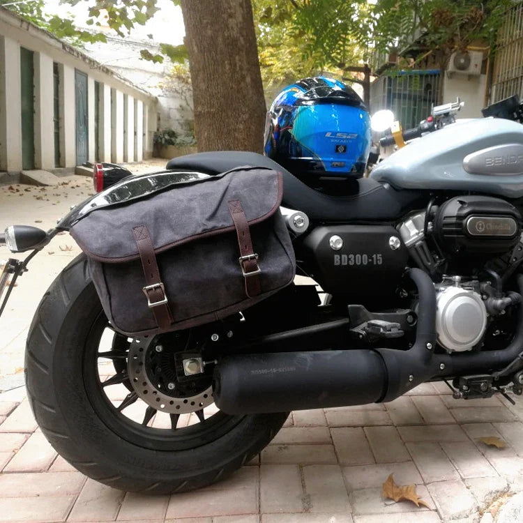 Femlion Motorcycle Canvas Saddle Bag - Waterproof, Multi-functional Knight Haversack