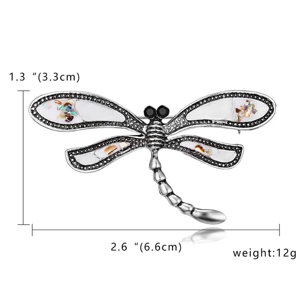 Femlion Dragonfly Rhinestone Pin Badge Brooch White Enamel Animal Corsage Accessory