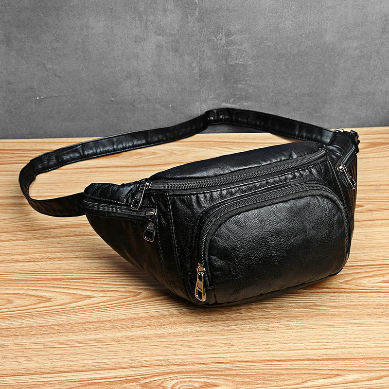 Femlion Soft PU Leather Waist Bag with Rivet Detail - Stylish and Spacious Fanny Pack