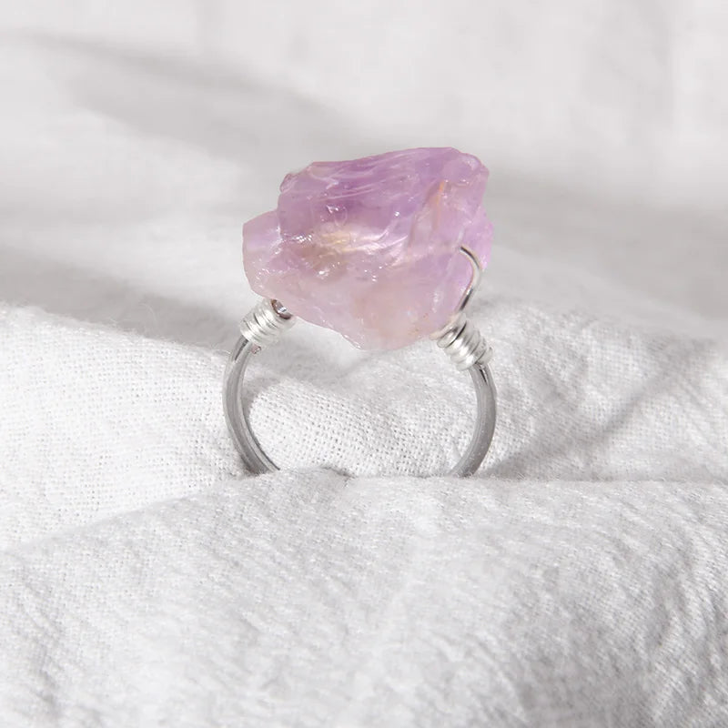 Femlion Aventurine Crystal Ring Rough Quartz Stone Metal Hit Party Ring