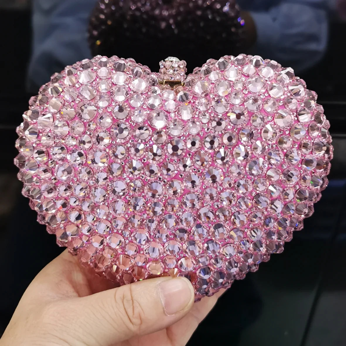 Femlion Rainbow Heart Crystal Evening Bag: Luxury Colorful Party Purse