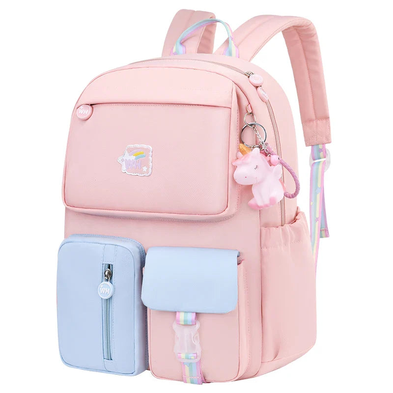 Femlion Rainbow School Backpacks for Girls Grades 1-6, Cartoon Design Travel Bag