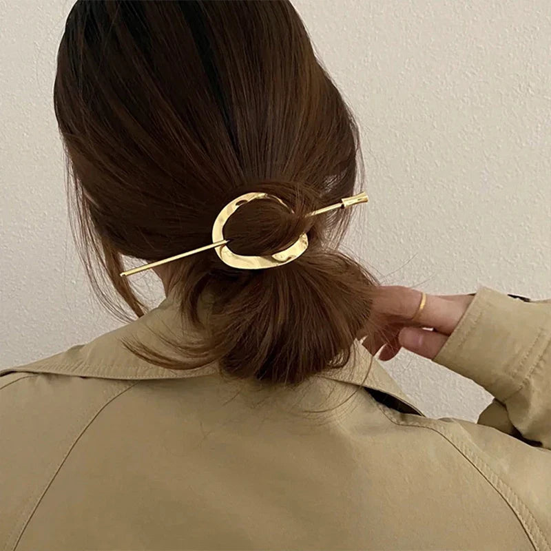 Femlion Geometric Circle Hair Sticks Clips Korean Gold Color Hair Accessories