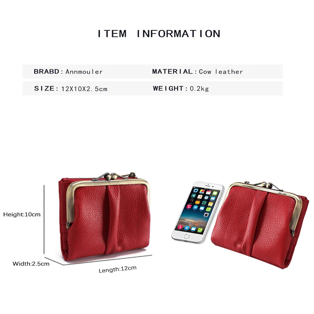 Femlion Genuine Leather Wallets: Short Purses, Coin Holder, Card Slots & Money Bag